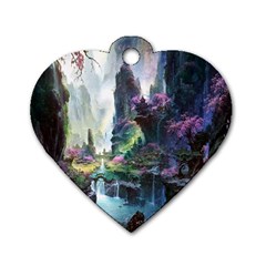 Fantastic World Fantasy Painting Dog Tag Heart (two Sides) by Sapixe