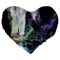 Fantastic World Fantasy Painting Large 19  Premium Heart Shape Cushions by Sapixe