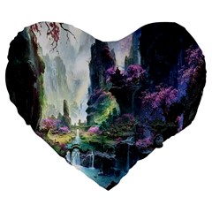 Fantastic World Fantasy Painting Large 19  Premium Flano Heart Shape Cushions by Sapixe