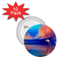 Flamingo Lake Birds In Flight Sunset Orange Sky Red Clouds Reflection In Lake Water Art 1 75  Buttons (10 Pack) by Sapixe