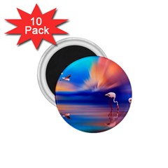 Flamingo Lake Birds In Flight Sunset Orange Sky Red Clouds Reflection In Lake Water Art 1 75  Magnets (10 Pack)  by Sapixe