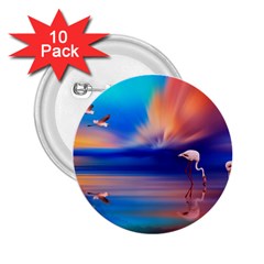 Flamingo Lake Birds In Flight Sunset Orange Sky Red Clouds Reflection In Lake Water Art 2 25  Buttons (10 Pack)  by Sapixe