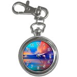 Flamingo Lake Birds In Flight Sunset Orange Sky Red Clouds Reflection In Lake Water Art Key Chain Watches Front