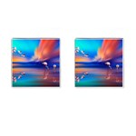 Flamingo Lake Birds In Flight Sunset Orange Sky Red Clouds Reflection In Lake Water Art Cufflinks (Square) Front(Pair)