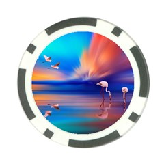 Flamingo Lake Birds In Flight Sunset Orange Sky Red Clouds Reflection In Lake Water Art Poker Chip Card Guard (10 Pack) by Sapixe