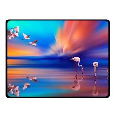 Flamingo Lake Birds In Flight Sunset Orange Sky Red Clouds Reflection In Lake Water Art Fleece Blanket (small) by Sapixe