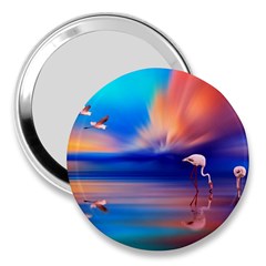 Flamingo Lake Birds In Flight Sunset Orange Sky Red Clouds Reflection In Lake Water Art 3  Handbag Mirrors by Sapixe