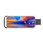 Flamingo Lake Birds In Flight Sunset Orange Sky Red Clouds Reflection In Lake Water Art Portable USB Flash (One Side) Front