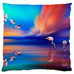 Flamingo Lake Birds In Flight Sunset Orange Sky Red Clouds Reflection In Lake Water Art Standard Flano Cushion Case (one Side) by Sapixe