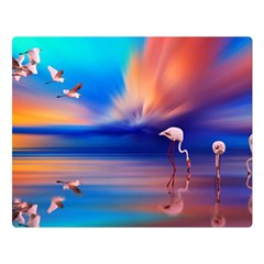 Flamingo Lake Birds In Flight Sunset Orange Sky Red Clouds Reflection In Lake Water Art Double Sided Flano Blanket (large)  by Sapixe