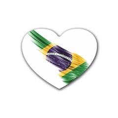 Flag Of Brazil Rubber Coaster (heart)  by Sapixe