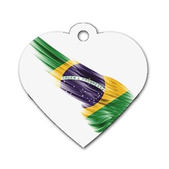 Flag Of Brazil Dog Tag Heart (one Side)