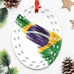 Flag Of Brazil Oval Filigree Ornament (two Sides) by Sapixe