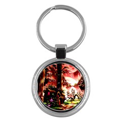 Fantasy Art Story Lodge Girl Rabbits Flowers Key Chains (round)  by Sapixe