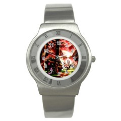 Fantasy Art Story Lodge Girl Rabbits Flowers Stainless Steel Watch by Sapixe