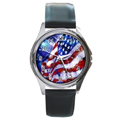 Flag Usa United States Of America Images Independence Day Round Metal Watch by Sapixe