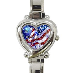 Flag Usa United States Of America Images Independence Day Heart Italian Charm Watch by Sapixe