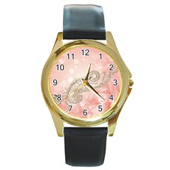 Wonderful Soft Flowers With Floral Elements Round Gold Metal Watch by FantasyWorld7