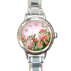 Flora Butterfly Roses Round Italian Charm Watch by Sapixe