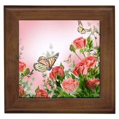 Flora Butterfly Roses Framed Tiles by Sapixe