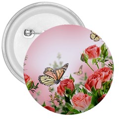 Flora Butterfly Roses 3  Buttons by Sapixe