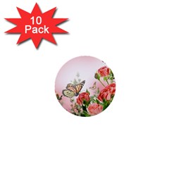 Flora Butterfly Roses 1  Mini Buttons (10 Pack)  by Sapixe