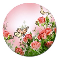 Flora Butterfly Roses Magnet 5  (round) by Sapixe