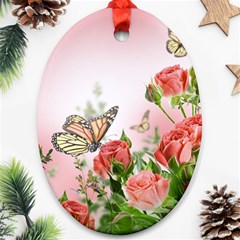 Flora Butterfly Roses Oval Ornament (two Sides) by Sapixe