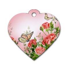 Flora Butterfly Roses Dog Tag Heart (two Sides) by Sapixe