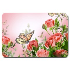 Flora Butterfly Roses Large Doormat  by Sapixe