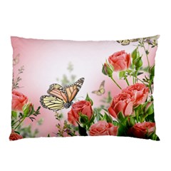 Flora Butterfly Roses Pillow Case by Sapixe