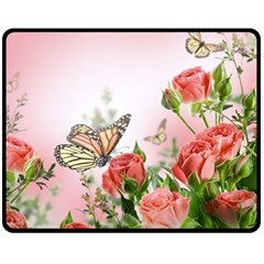 Flora Butterfly Roses Fleece Blanket (medium)  by Sapixe