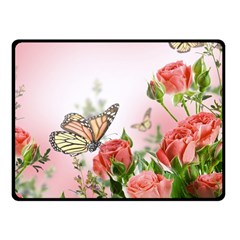 Flora Butterfly Roses Fleece Blanket (small) by Sapixe