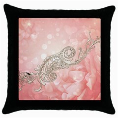 Wonderful Soft Flowers With Floral Elements Throw Pillow Case (black) by FantasyWorld7