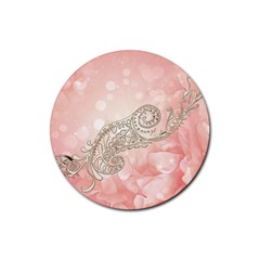 Wonderful Soft Flowers With Floral Elements Rubber Coaster (round)  by FantasyWorld7