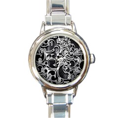 Floral High Contrast Pattern Round Italian Charm Watch by Sapixe