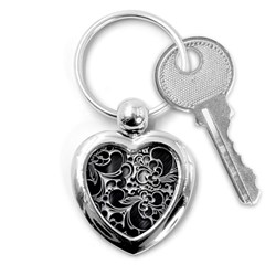 Floral High Contrast Pattern Key Chains (heart)  by Sapixe