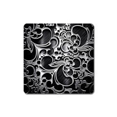 Floral High Contrast Pattern Square Magnet by Sapixe