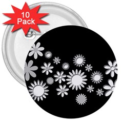 Flower Power Flowers Ornament 3  Buttons (10 Pack)  by Sapixe