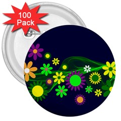 Flower Power Flowers Ornament 3  Buttons (100 Pack)  by Sapixe