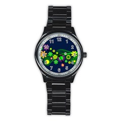 Flower Power Flowers Ornament Stainless Steel Round Watch