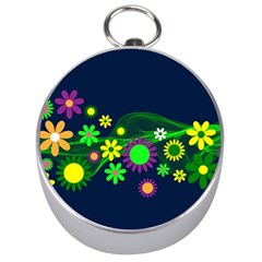 Flower Power Flowers Ornament Silver Compasses by Sapixe