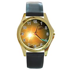 Future City Round Gold Metal Watch by Sapixe