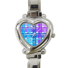 Gingham Pattern Blue Purple Shades Heart Italian Charm Watch by Sapixe