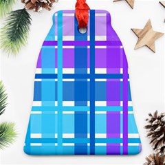 Gingham Pattern Blue Purple Shades Bell Ornament (two Sides) by Sapixe