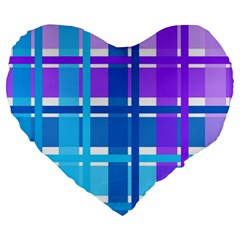 Gingham Pattern Blue Purple Shades Large 19  Premium Heart Shape Cushions by Sapixe