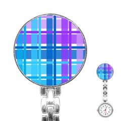 Gingham Pattern Blue Purple Shades Stainless Steel Nurses Watch by Sapixe