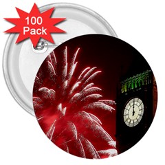 Fireworks Explode Behind The Houses Of Parliament And Big Ben On The River Thames During New Year’s 3  Buttons (100 Pack)  by Sapixe