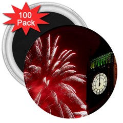 Fireworks Explode Behind The Houses Of Parliament And Big Ben On The River Thames During New Year’s 3  Magnets (100 Pack) by Sapixe