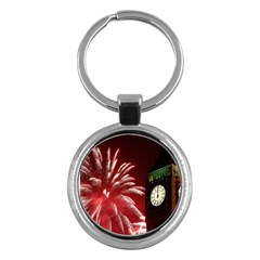 Fireworks Explode Behind The Houses Of Parliament And Big Ben On The River Thames During New Year’s Key Chains (round)  by Sapixe